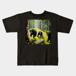 Black Bears Allegany Oil Painting Kids T-Shirt